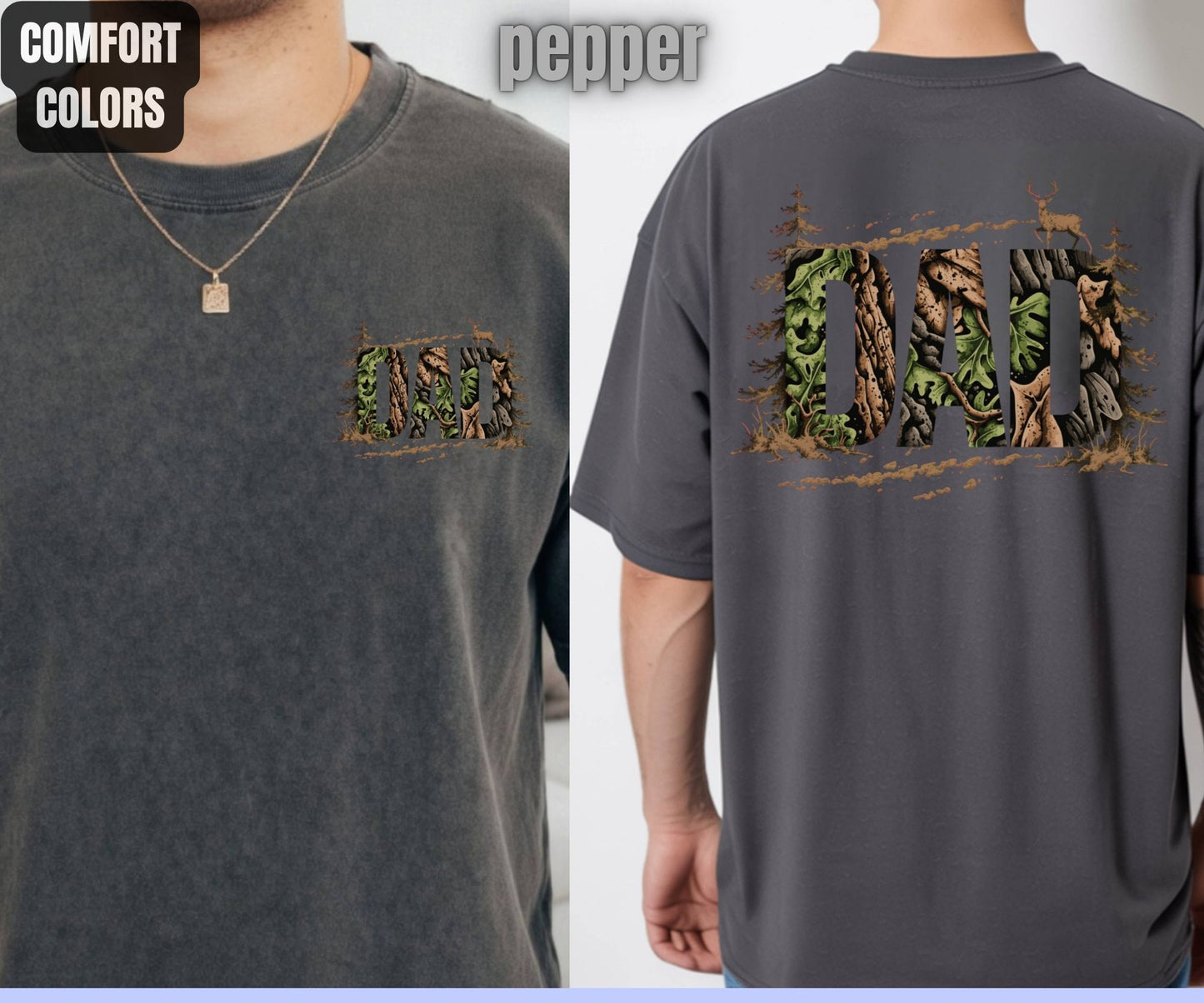 Hunting Dad Comfort Colors T Shirts Deer Hunter Gift for Daddy Outdoors Papa Tees Rustic Camo Fathers Day Front Back Print Shirt