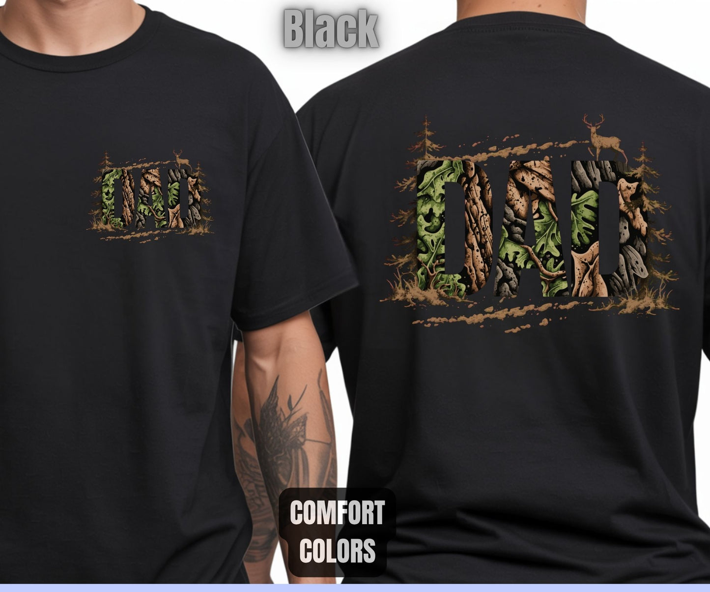 Hunting Dad Comfort Colors T Shirts Deer Hunter Gift for Daddy Outdoors Papa Tees Rustic Camo Fathers Day Front Back Print Shirt