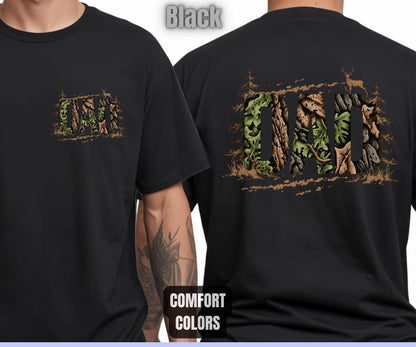 Hunting Dad Comfort Colors T Shirts Deer Hunter Gift for Daddy Outdoors Papa Tees Rustic Camo Fathers Day Front Back Print Shirt