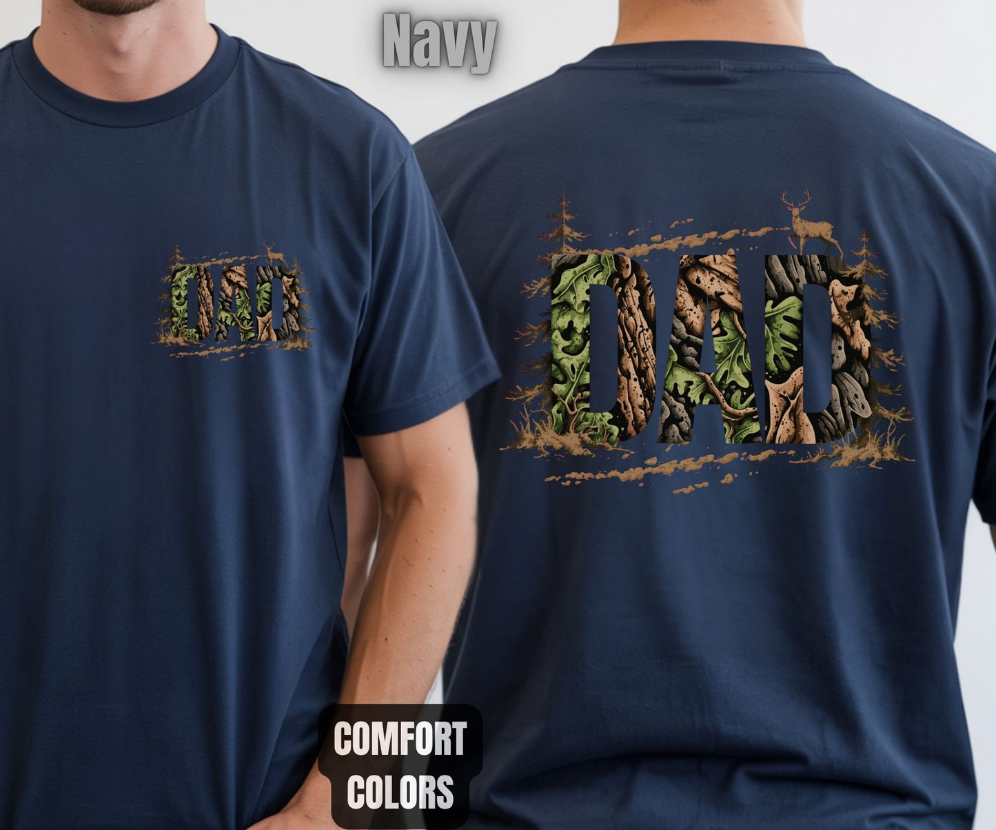 Hunting Dad Comfort Colors T Shirts Deer Hunter Gift for Daddy Outdoors Papa Tees Rustic Camo Fathers Day Front Back Print Shirt