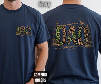 Hunting Dad Comfort Colors T Shirts Deer Hunter Gift for Daddy Outdoors Papa Tees Rustic Camo Fathers Day Front Back Print Shirt