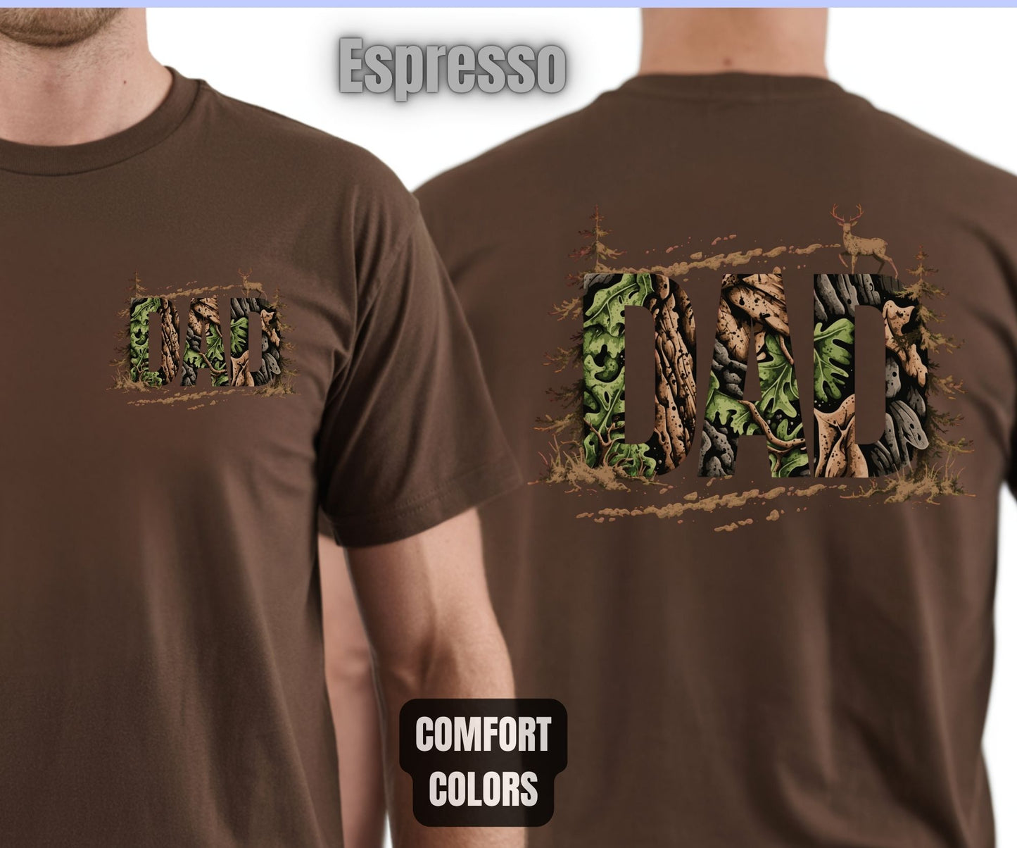 Hunting Dad Comfort Colors T Shirts Deer Hunter Gift for Daddy Outdoors Papa Tees Rustic Camo Fathers Day Front Back Print Shirt
