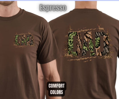 Hunting Dad Comfort Colors T Shirts Deer Hunter Gift for Daddy Outdoors Papa Tees Rustic Camo Fathers Day Front Back Print Shirt
