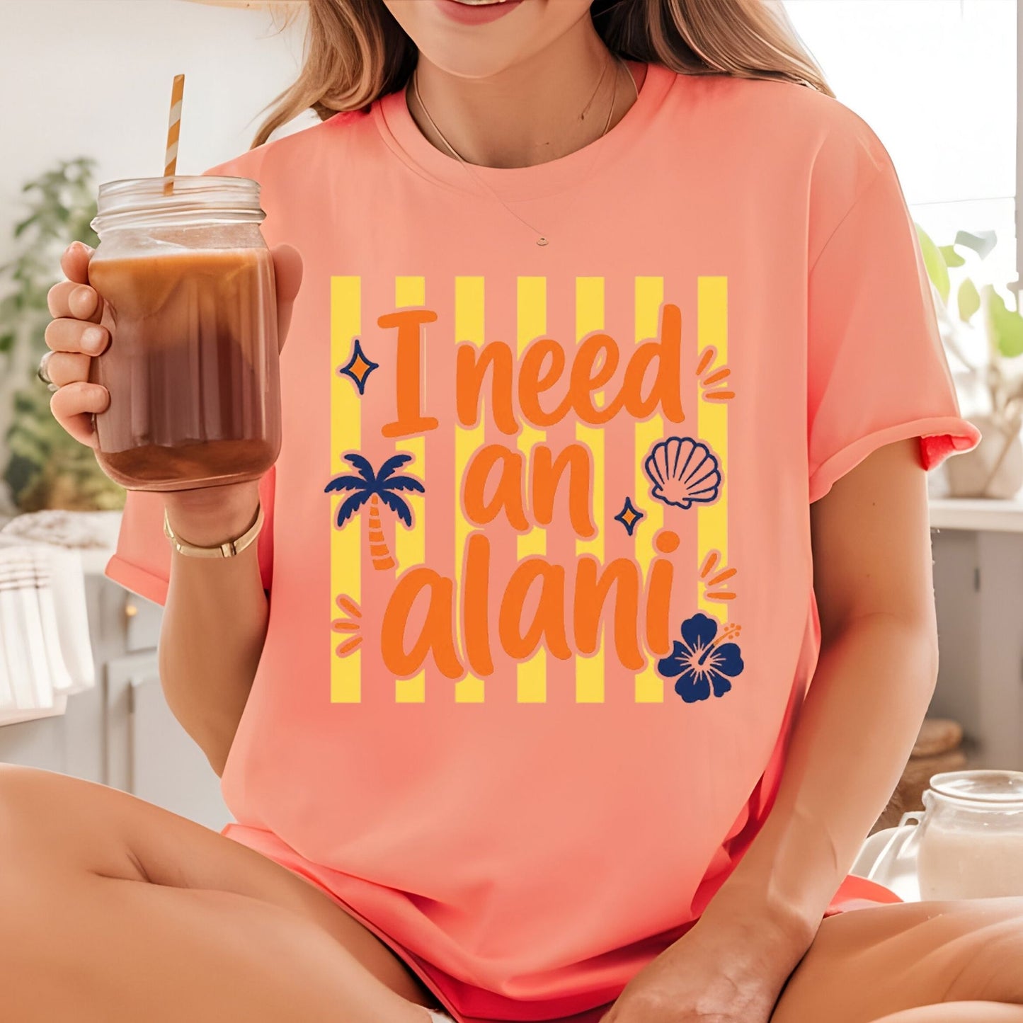 I Need An Alani Retro Summer Beach DTF Transfer Ready to Press Energy Drink UV DTF Sticker Tropical Hibiscus & Palm Tree Heat Transfer for Shirts