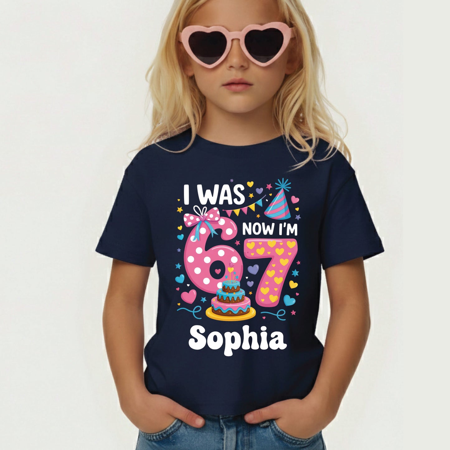 I Was 6 Now I Am 7 Shirt Personalized Girl 7th Birthday Toddler Tee Custom Name Seven Year Old Kids Birthday Outfit Childrens Gift