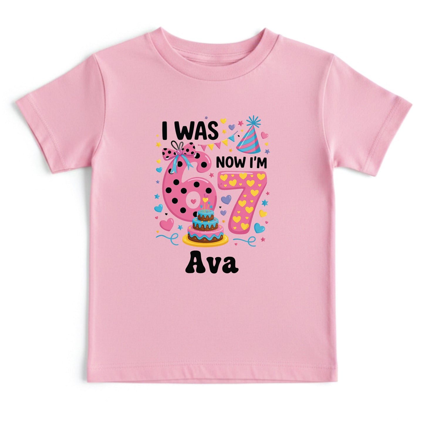 I Was 6 Now I Am 7 Shirt Personalized Girl 7th Birthday Toddler Tee Custom Name Seven Year Old Kids Birthday Outfit Childrens Gift