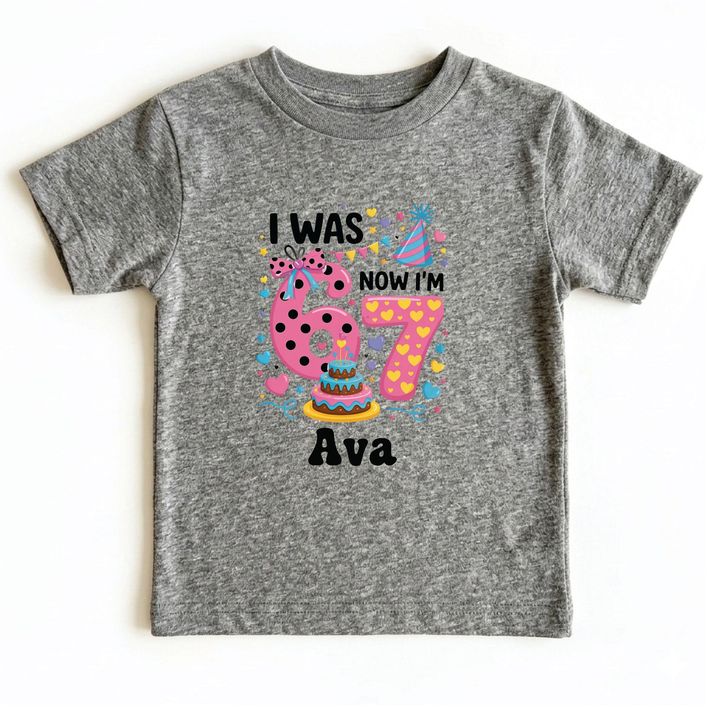 I Was 6 Now I Am 7 Shirt Personalized Girl 7th Birthday Toddler Tee Custom Name Seven Year Old Kids Birthday Outfit Childrens Gift