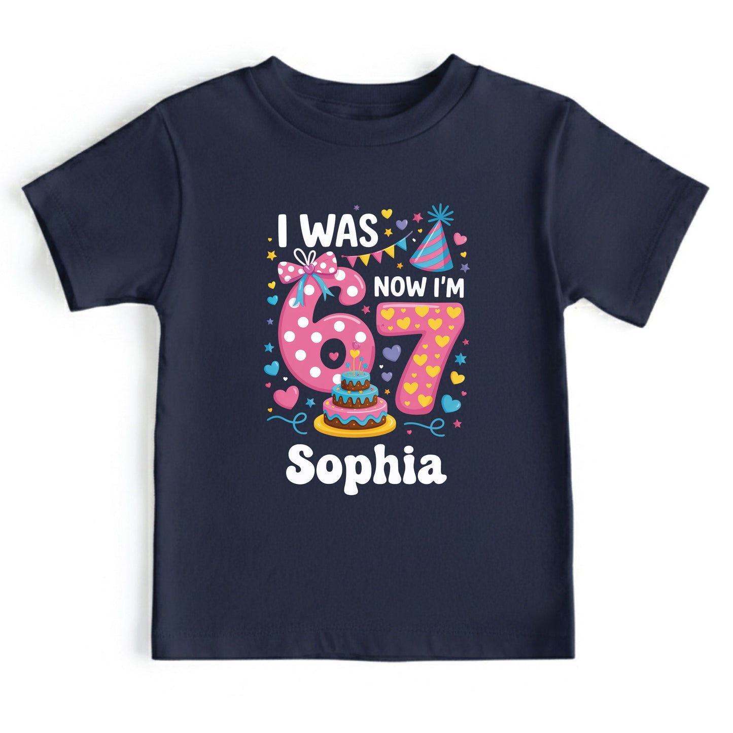 I Was 6 Now I Am 7 Shirt Personalized Girl 7th Birthday Toddler Tee Custom Name Seven Year Old Kids Birthday Outfit Childrens Gift