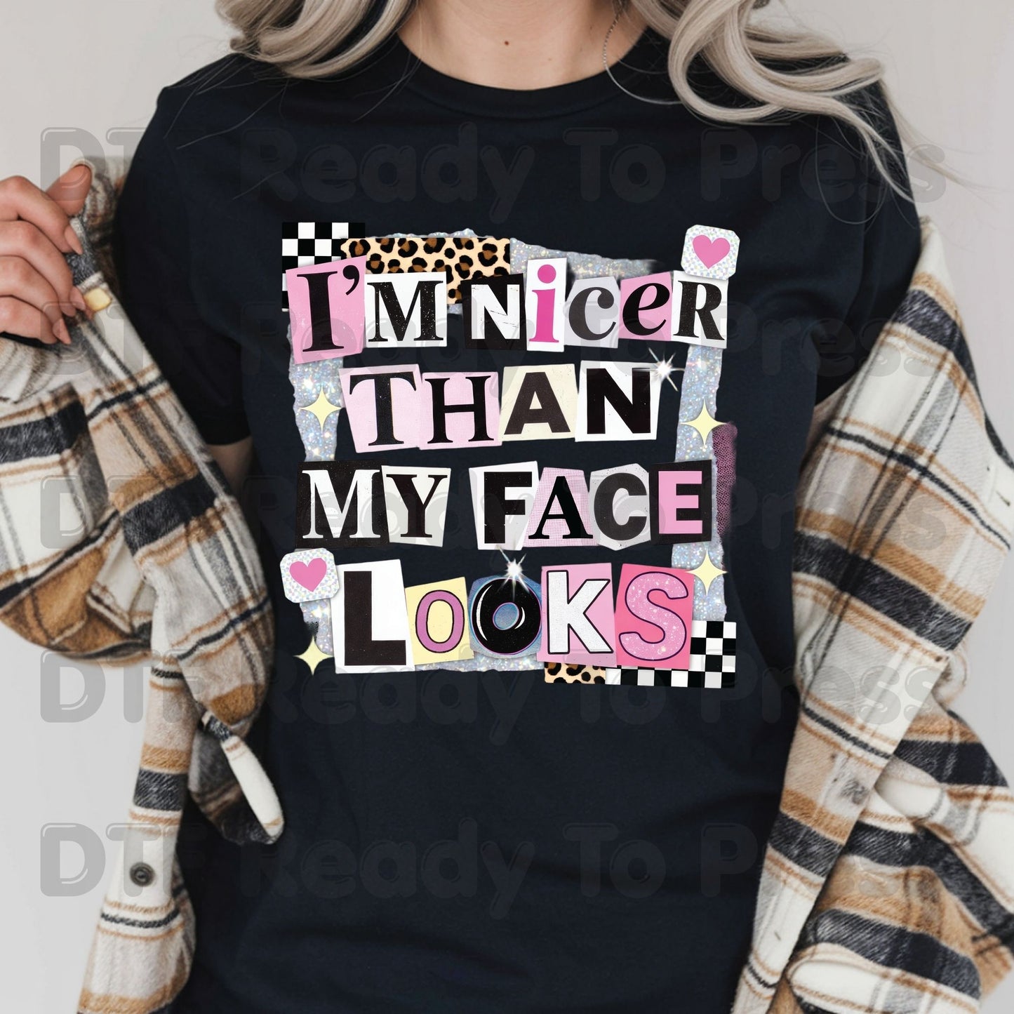 I’m Nicer Than My Face Looks DTF Transfer Ready to Press Retro Ransom Note Leopard Pink Heat Transfer For Shirts Funny Sarcastic UV Sticker Prints