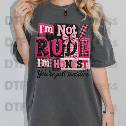 I’m Not Rude I’m Honest DTF Transfer Ready to Press Pink Gingham Bow Retro Sarcastic Heat Transfer For Shirts Funny Quote UV Sticker Prints