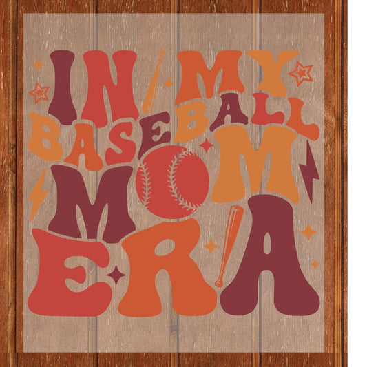 In My Baseball Mom Era DTF Transfer ready to Press Retro Sports Mama Heat Transfer for Shirts Mommy UV Sticker Prints Iron on Transfer