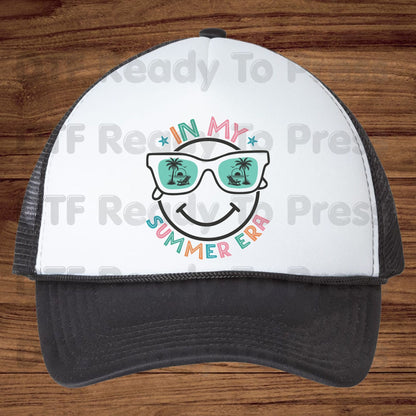 In My Summer Era DTF Transfer Ready to Press Retro Beach Vacation Heat Transfer for Shirts Smiley Face Sunglasses UV Sticker Prints