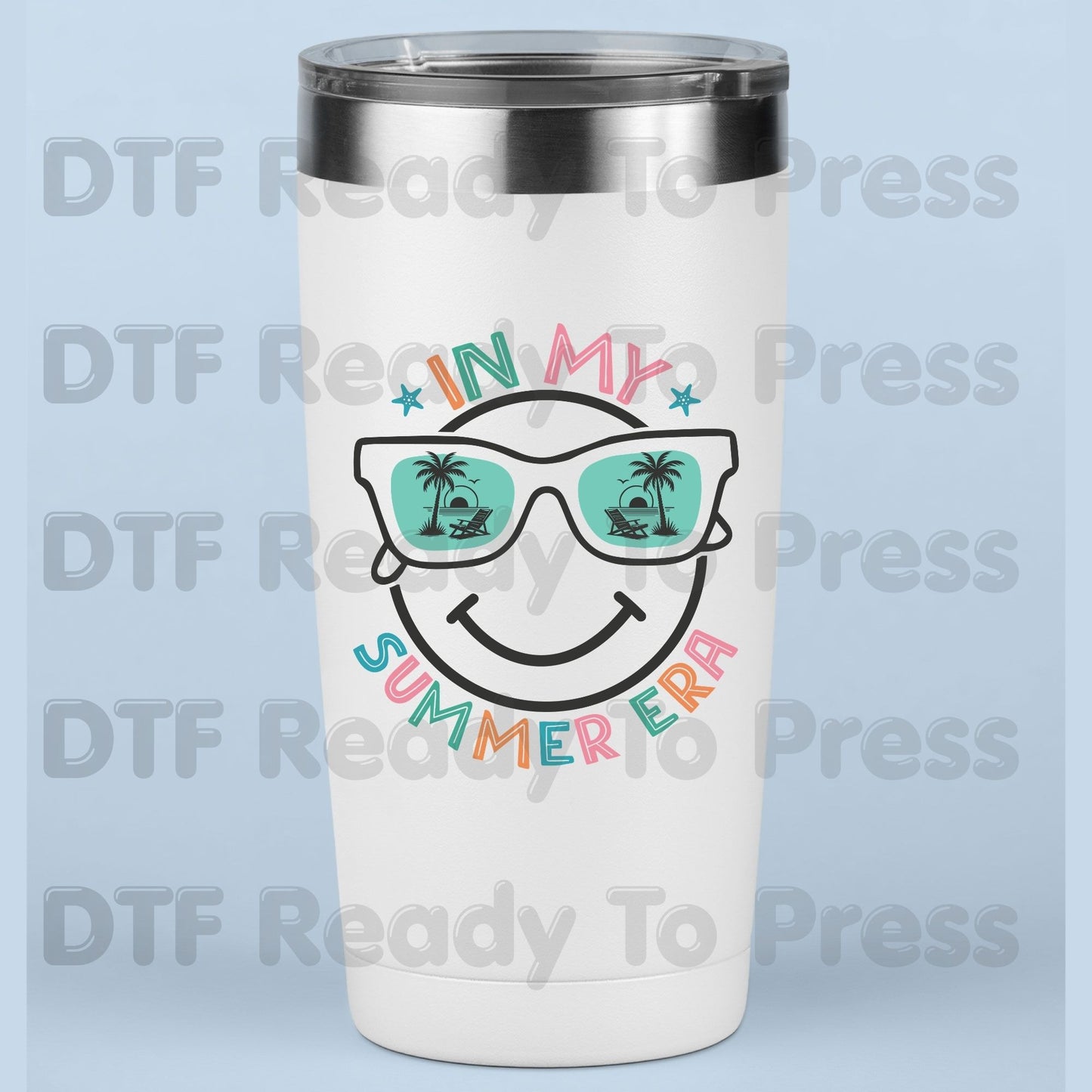 In My Summer Era DTF Transfer Ready to Press Retro Beach Vacation Heat Transfer for Shirts Smiley Face Sunglasses UV Sticker Prints