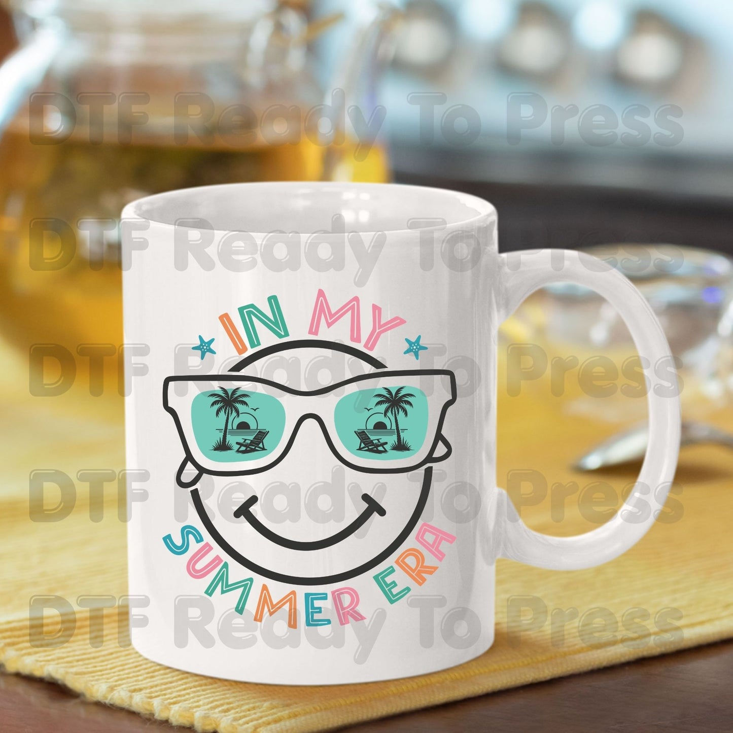 In My Summer Era DTF Transfer Ready to Press Retro Beach Vacation Heat Transfer for Shirts Smiley Face Sunglasses UV Sticker Prints