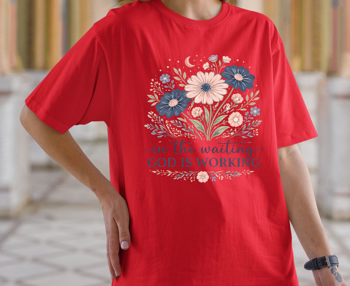 In The Waiting God Is Working T Shirt Christian Wildflower Tee Religious Faith Shirt Gift For Her Adult Youth Toddler Baby Floral Apparel