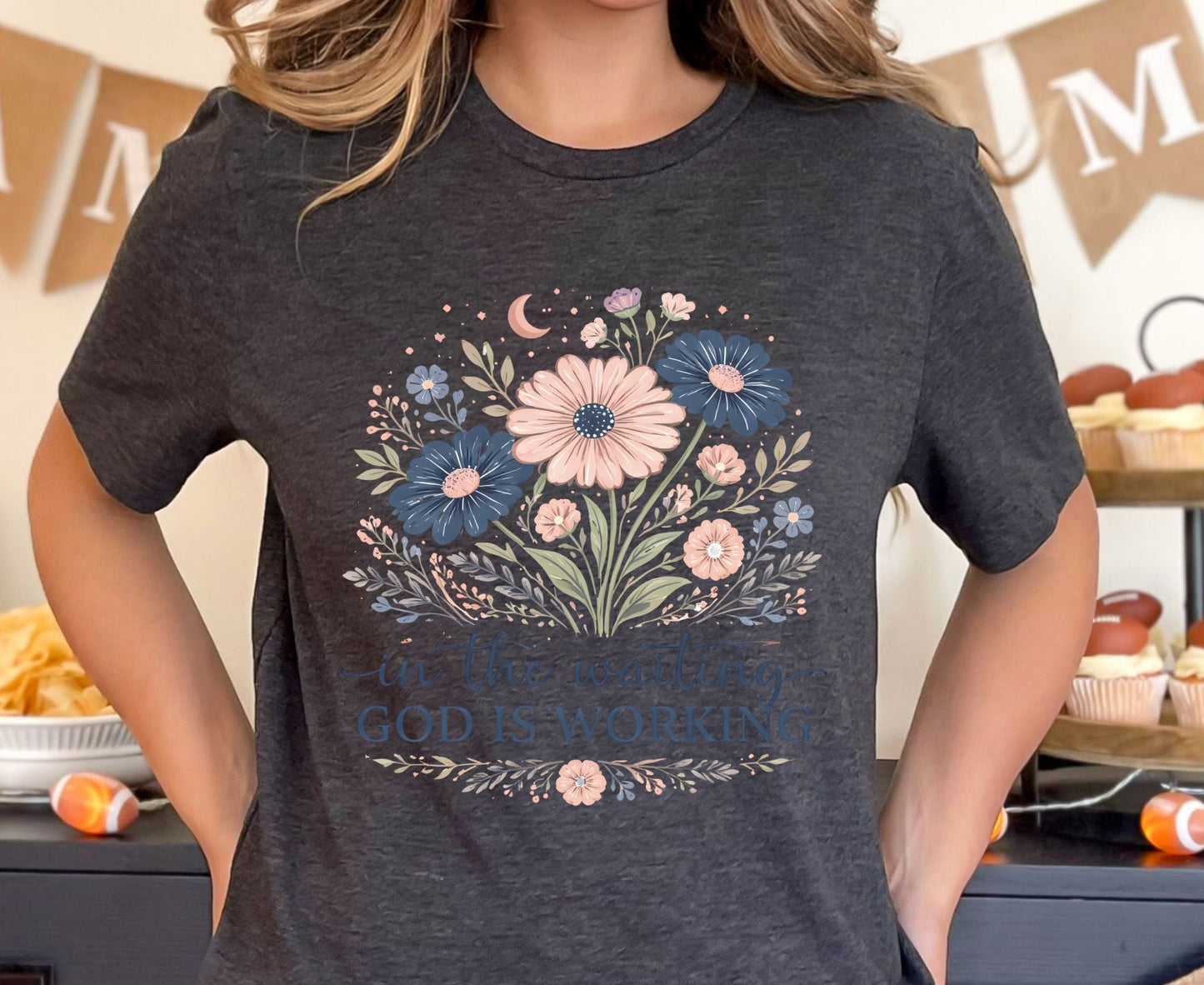 In The Waiting God Is Working T Shirt Christian Wildflower Tee Religious Faith Shirt Gift For Her Adult Youth Toddler Baby Floral Apparel