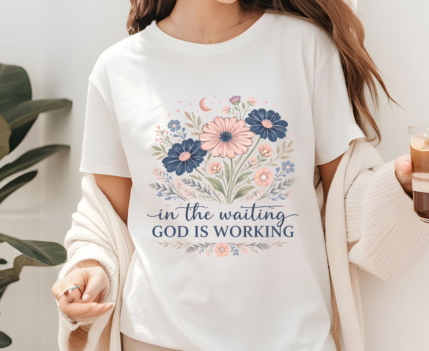 In The Waiting God Is Working T Shirt Christian Wildflower Tee Religious Faith Shirt Gift For Her Adult Youth Toddler Baby Floral Apparel