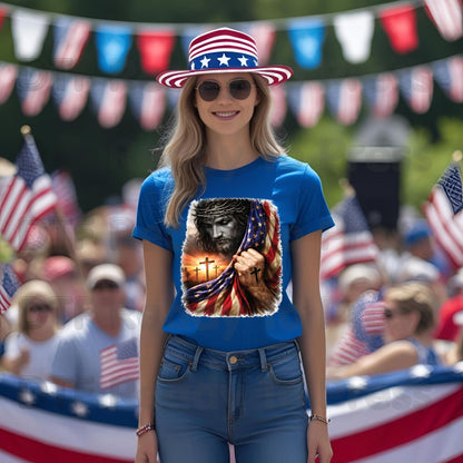 Jesus American Flag DTF Transfer Ready to Press Patriotic Christian Cross Heat Transfer For Shirts Independence Day Religious UV Sticker Prints