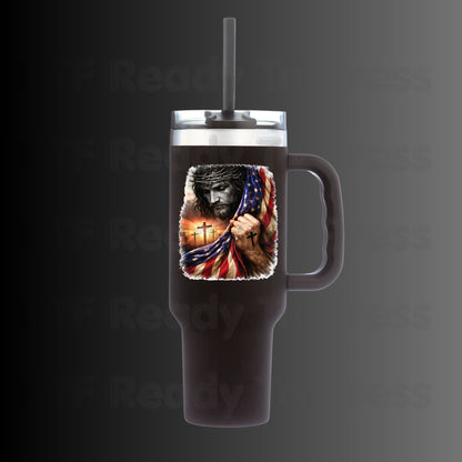 Jesus American Flag DTF Transfer Ready to Press Patriotic Christian Cross Heat Transfer For Shirts Independence Day Religious UV Sticker Prints