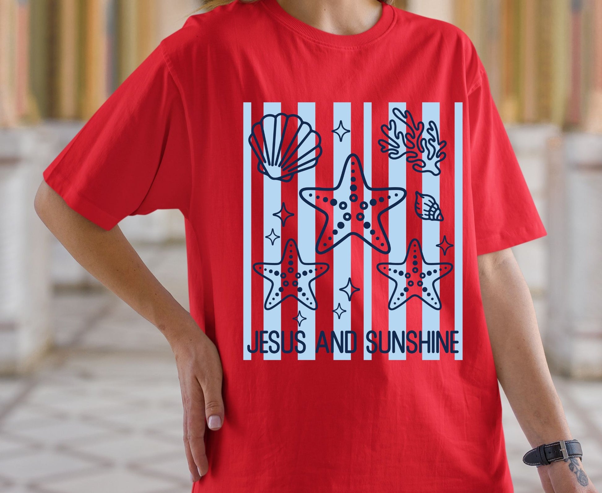 Jesus And Sunshine T Shirt Christian Beach Tee Starfish Shell Faith Shirt Adult Youth Toddler Baby Summer Vacation Gift Ocean Theme Shirt