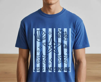 Jesus And Sunshine T Shirt Christian Beach Tee Starfish Shell Faith Shirt Adult Youth Toddler Baby Summer Vacation Gift Ocean Theme Shirt