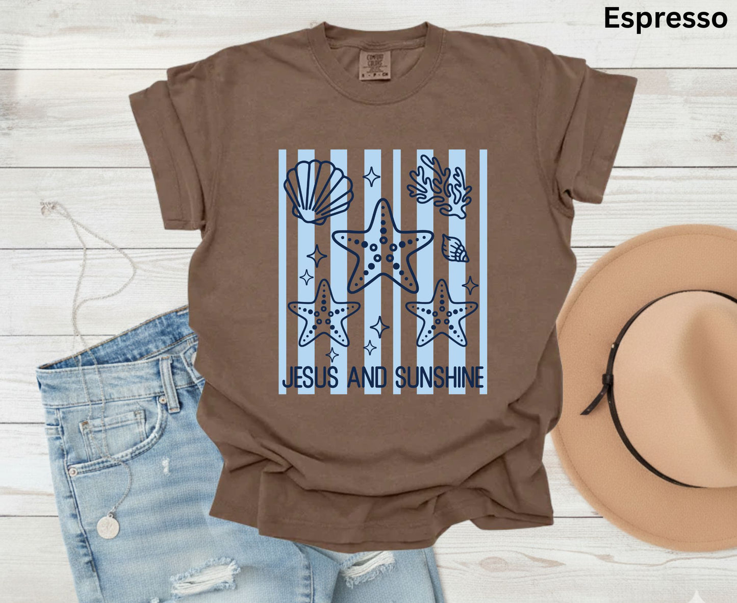 Jesus And Sunshine T Shirt Christian Beach Tee Starfish Shell Faith Shirt Adult Youth Toddler Baby Summer Vacation Gift Ocean Theme Shirt