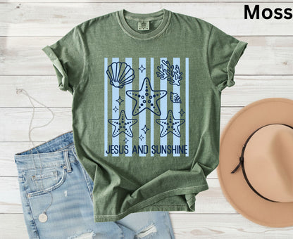 Jesus And Sunshine T Shirt Christian Beach Tee Starfish Shell Faith Shirt Adult Youth Toddler Baby Summer Vacation Gift Ocean Theme Shirt