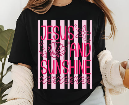 Jesus And Sunshine T Shirt Pink Beach Christian Tee Religious Seashell Shirt Faith Gift For Her Adult Youth Toddler Baby Coastal Summer Apparel