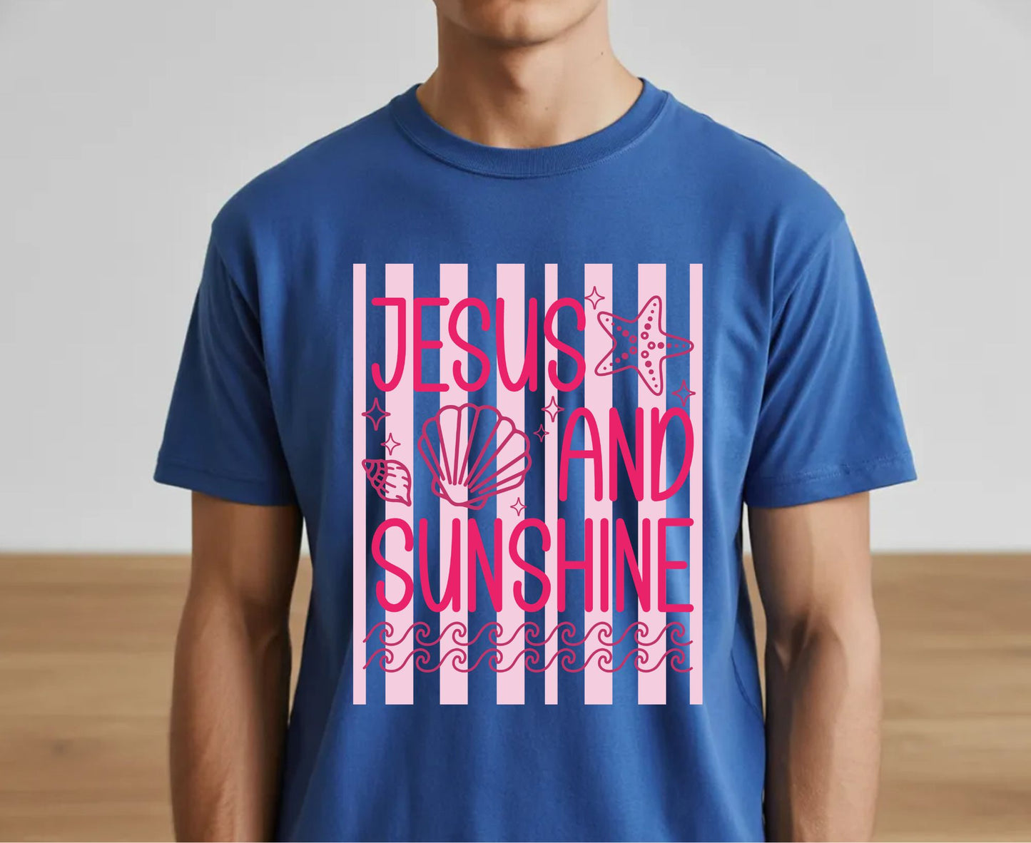 Jesus And Sunshine T Shirt Pink Beach Christian Tee Religious Seashell Shirt Faith Gift For Her Adult Youth Toddler Baby Coastal Summer Apparel