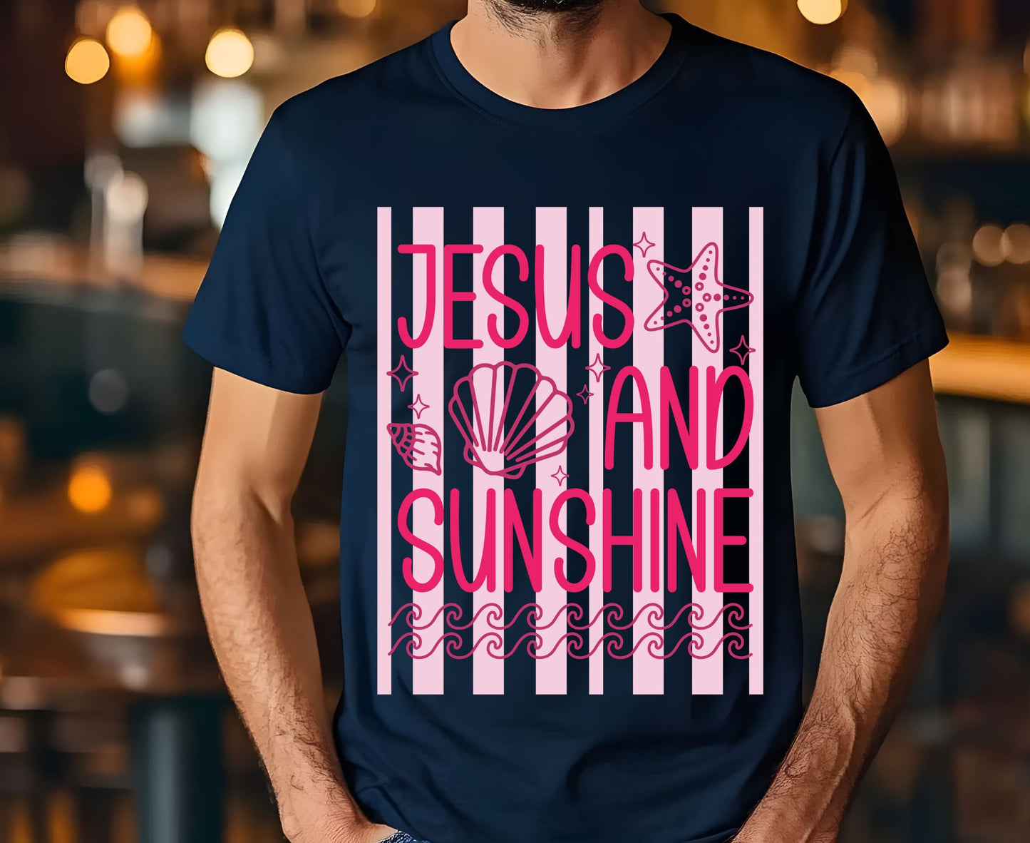 Jesus And Sunshine T Shirt Pink Beach Christian Tee Religious Seashell Shirt Faith Gift For Her Adult Youth Toddler Baby Coastal Summer Apparel