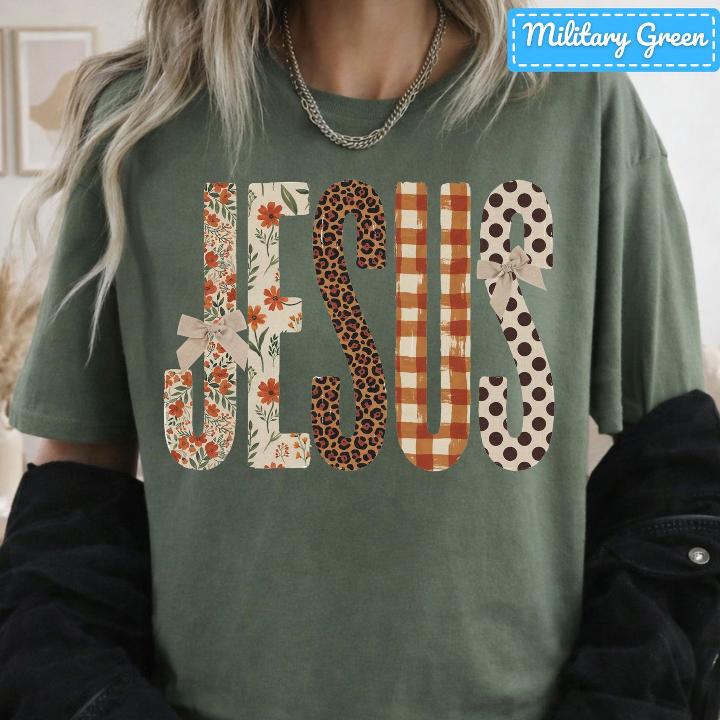 Jesus Christian T-Shirt, Autumn Floral Leopard Plaid Bow Sweatshirt