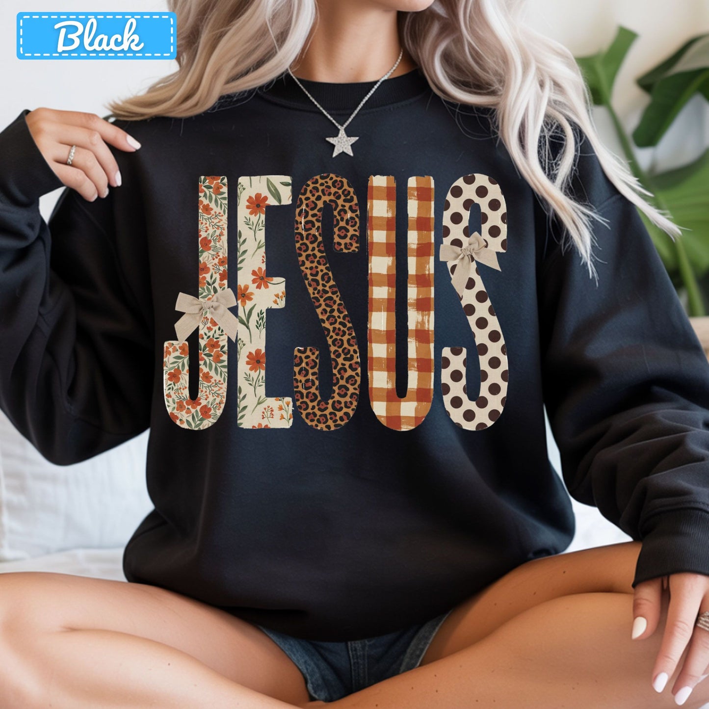 Jesus Christian T-Shirt, Autumn Floral Leopard Plaid Bow Sweatshirt