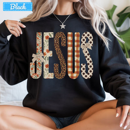 Jesus Christian T-Shirt, Autumn Floral Leopard Plaid Bow Sweatshirt