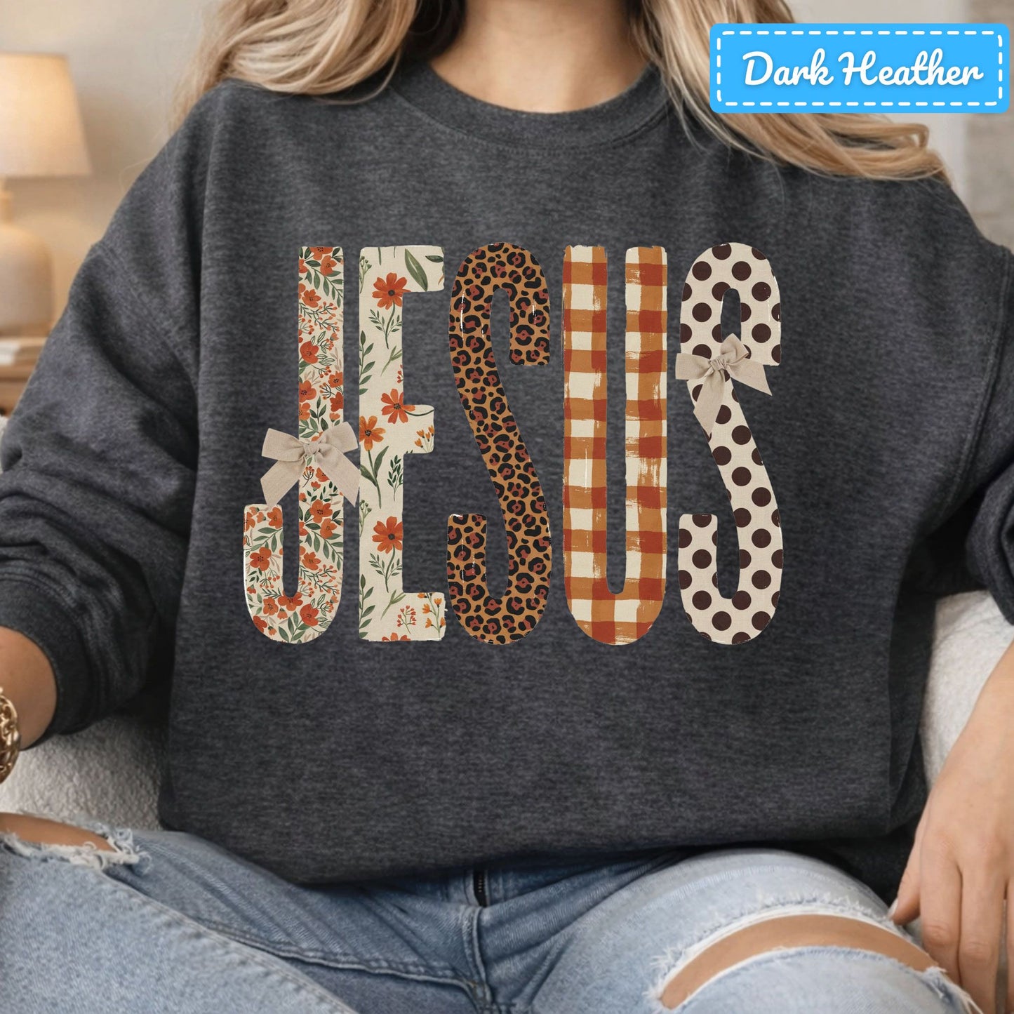 Jesus Christian T-Shirt, Autumn Floral Leopard Plaid Bow Sweatshirt