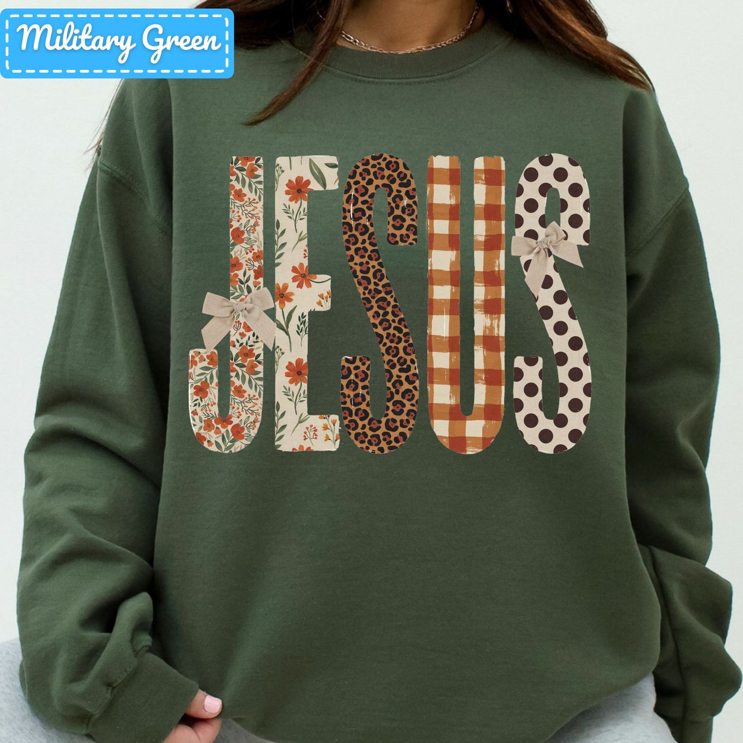 Jesus Christian T-Shirt, Autumn Floral Leopard Plaid Bow Sweatshirt