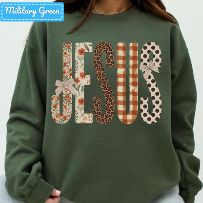 Jesus Christian T-Shirt, Autumn Floral Leopard Plaid Bow Sweatshirt