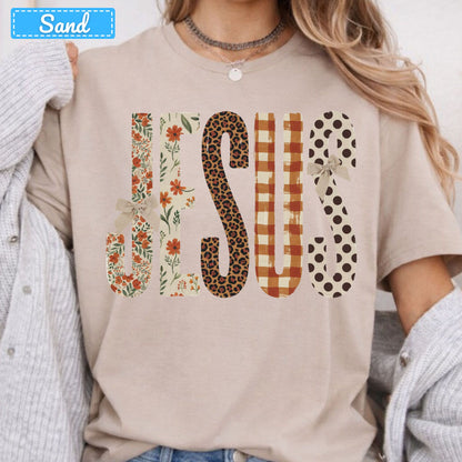 Jesus Christian T-Shirt, Autumn Floral Leopard Plaid Bow Sweatshirt