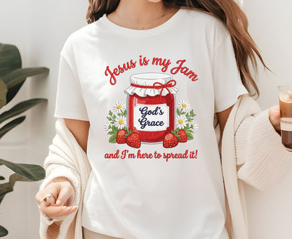 Jesus Is My Jam T Shirt Funny Christian Strawberry Tee Religious Faith Shirt God's Grace Gift Adult Youth Toddler Baby Church Outfit