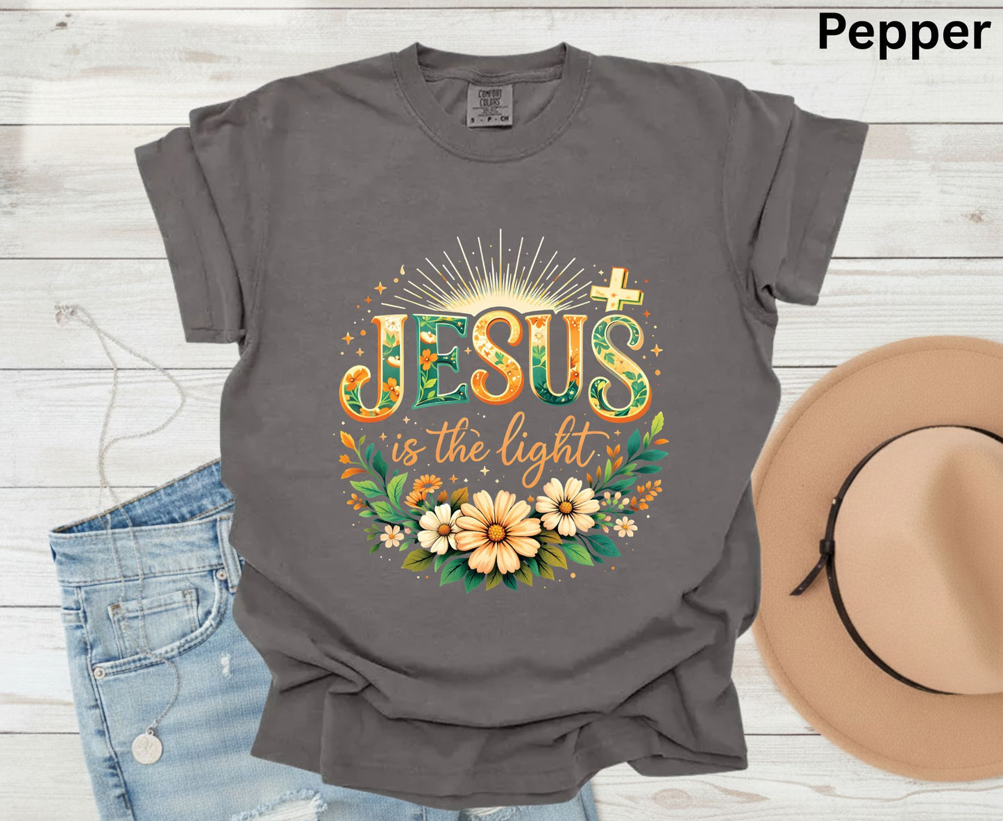 Jesus Is The Light T Shirt Christian Wildflower Tee Religious Floral Shirt Faith Gift For Her Adult Youth Toddler Baby Spiritual Church Outfit
