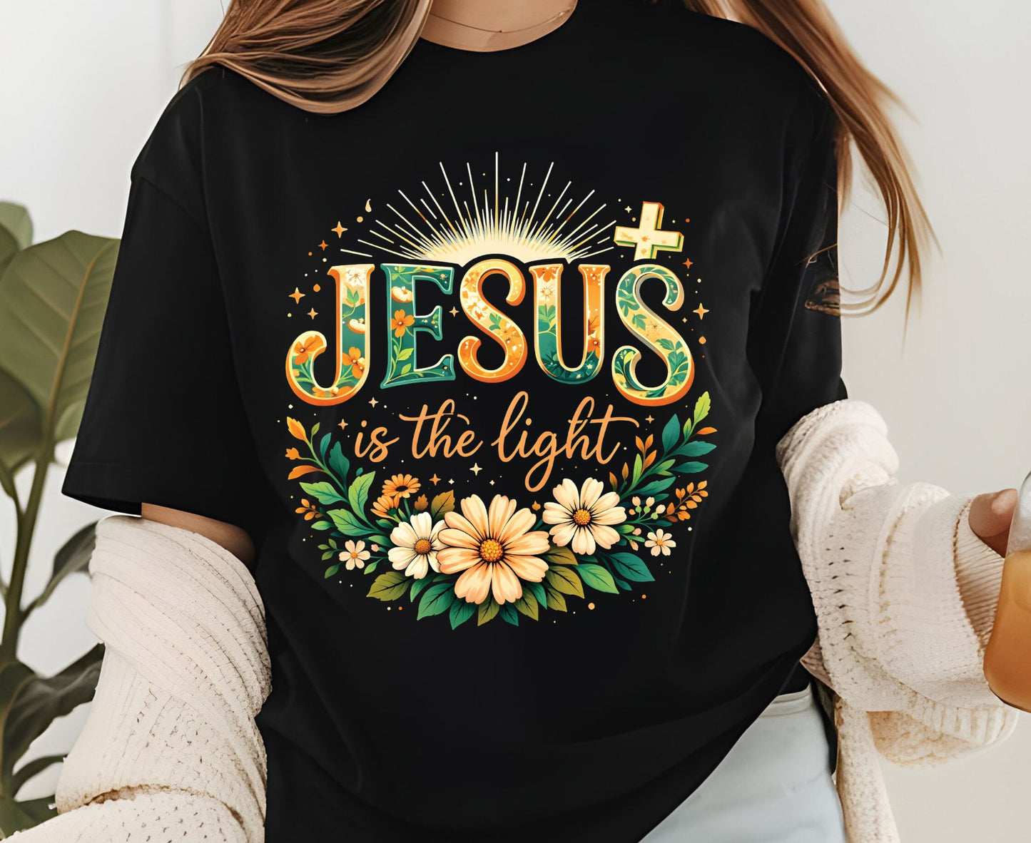 Jesus Is The Light T Shirt Christian Wildflower Tee Religious Floral Shirt Faith Gift For Her Adult Youth Toddler Baby Spiritual Church Outfit