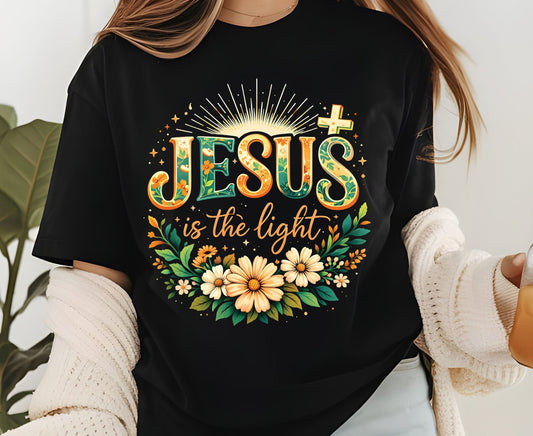 Jesus Is The Light T Shirt Christian Wildflower Tee Religious Floral Shirt Faith Gift For Her Adult Youth Toddler Baby Spiritual Church Outfit