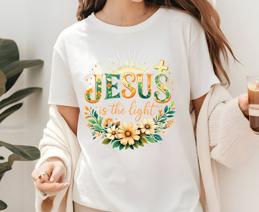 Jesus Is The Light T Shirt Christian Wildflower Tee Religious Floral Shirt Faith Gift For Her Adult Youth Toddler Baby Spiritual Church Outfit