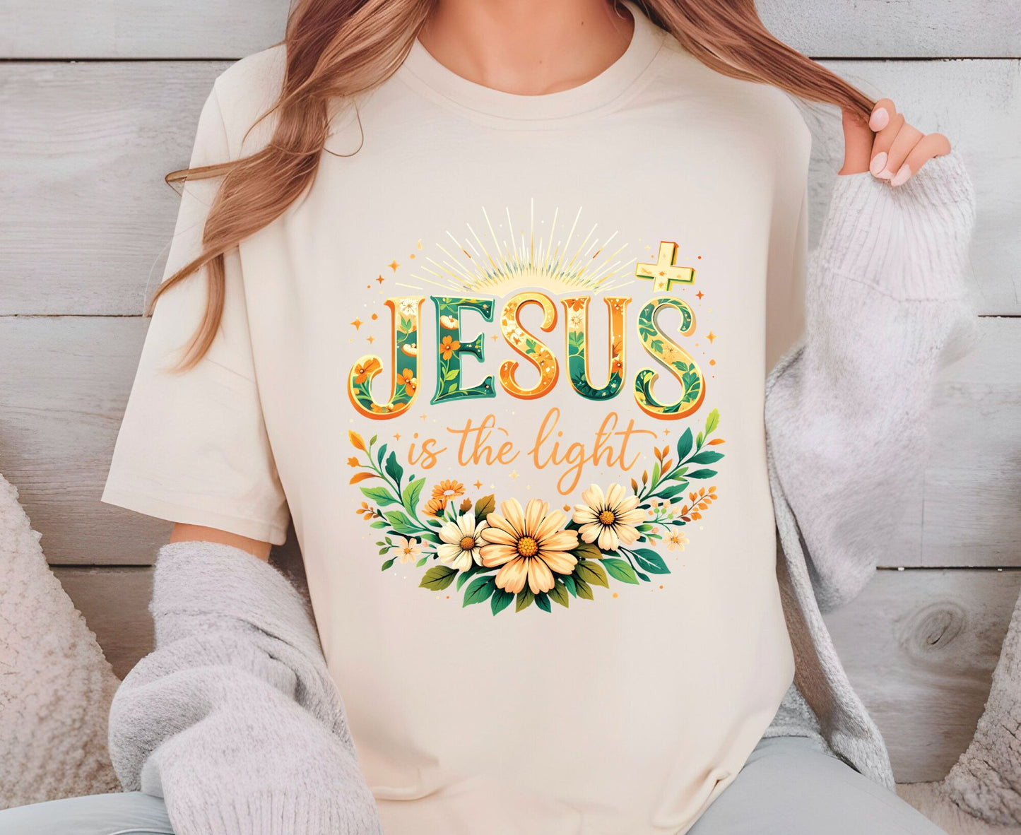 Jesus Is The Light T Shirt Christian Wildflower Tee Religious Floral Shirt Faith Gift For Her Adult Youth Toddler Baby Spiritual Church Outfit