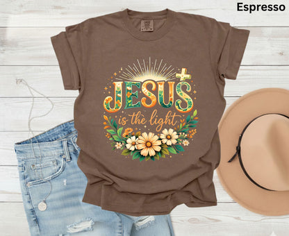 Jesus Is The Light T Shirt Christian Wildflower Tee Religious Floral Shirt Faith Gift For Her Adult Youth Toddler Baby Spiritual Church Outfit