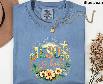 Jesus Is The Light T Shirt Christian Wildflower Tee Religious Floral Shirt Faith Gift For Her Adult Youth Toddler Baby Spiritual Church Outfit
