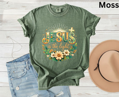 Jesus Is The Light T Shirt Christian Wildflower Tee Religious Floral Shirt Faith Gift For Her Adult Youth Toddler Baby Spiritual Church Outfit