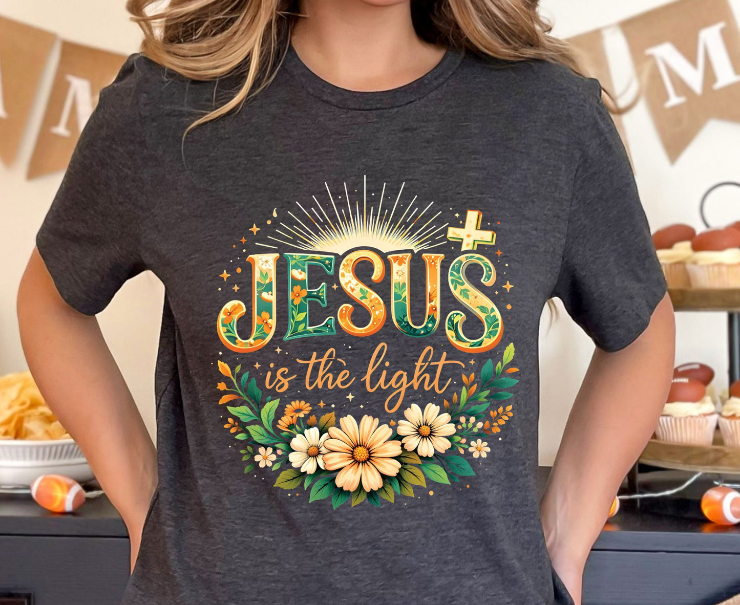 Jesus Is The Light T Shirt Christian Wildflower Tee Religious Floral Shirt Faith Gift For Her Adult Youth Toddler Baby Spiritual Church Outfit