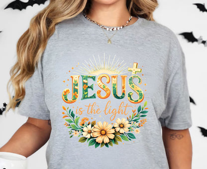 Jesus Is The Light T Shirt Christian Wildflower Tee Religious Floral Shirt Faith Gift For Her Adult Youth Toddler Baby Spiritual Church Outfit