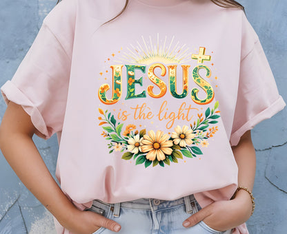 Jesus Is The Light T Shirt Christian Wildflower Tee Religious Floral Shirt Faith Gift For Her Adult Youth Toddler Baby Spiritual Church Outfit