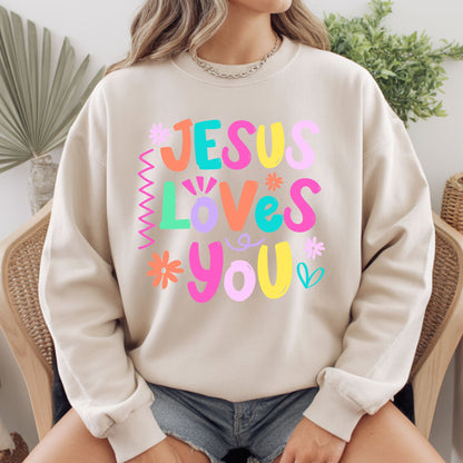 Jesus Loves You Comfort Colors T Shirts Cute Colorful Pastel Christian Tee Bright Floral Typography Sweater Religious Faith Hoodie
